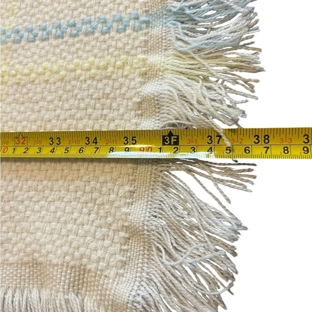 Vintage Saks Fifth Avenue Beautiful Knitted Cream Baby Blanket With Fringes Bear